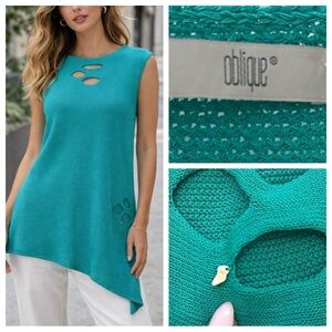 Oblique creations Teal Sleeveless Asymmetrical Top Size 0 - 51481
